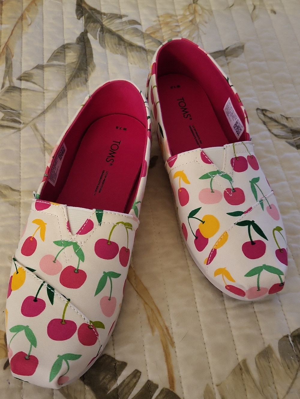 TOMS Cherry Canvas Slip-Ons, NWOT